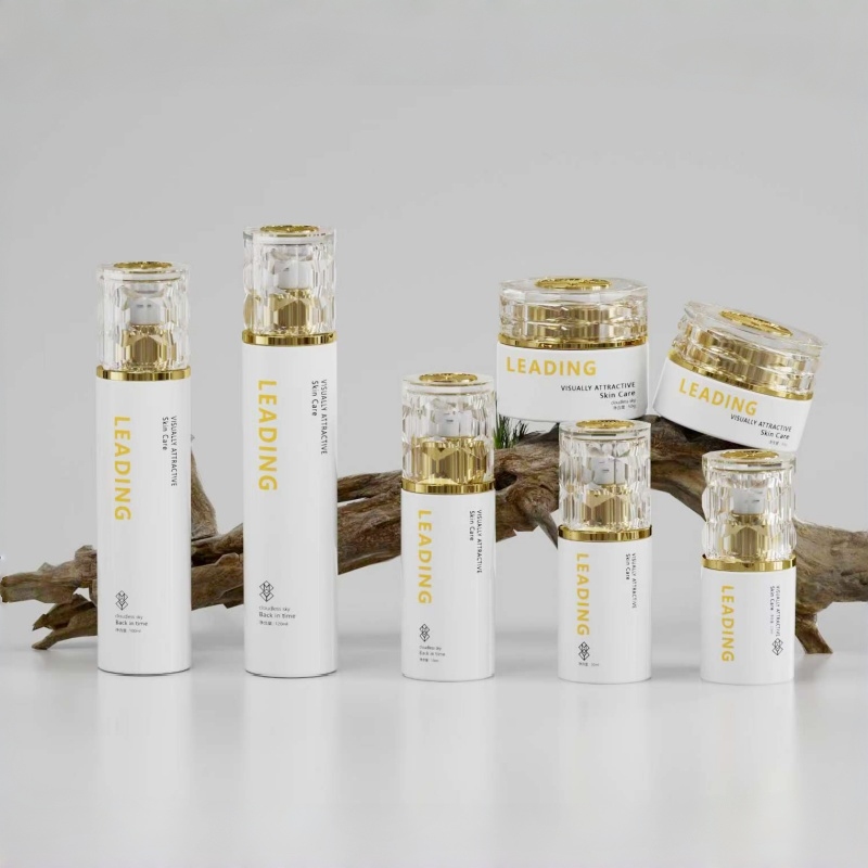 glass packaging set for facial treatment - foam wash essence night cream