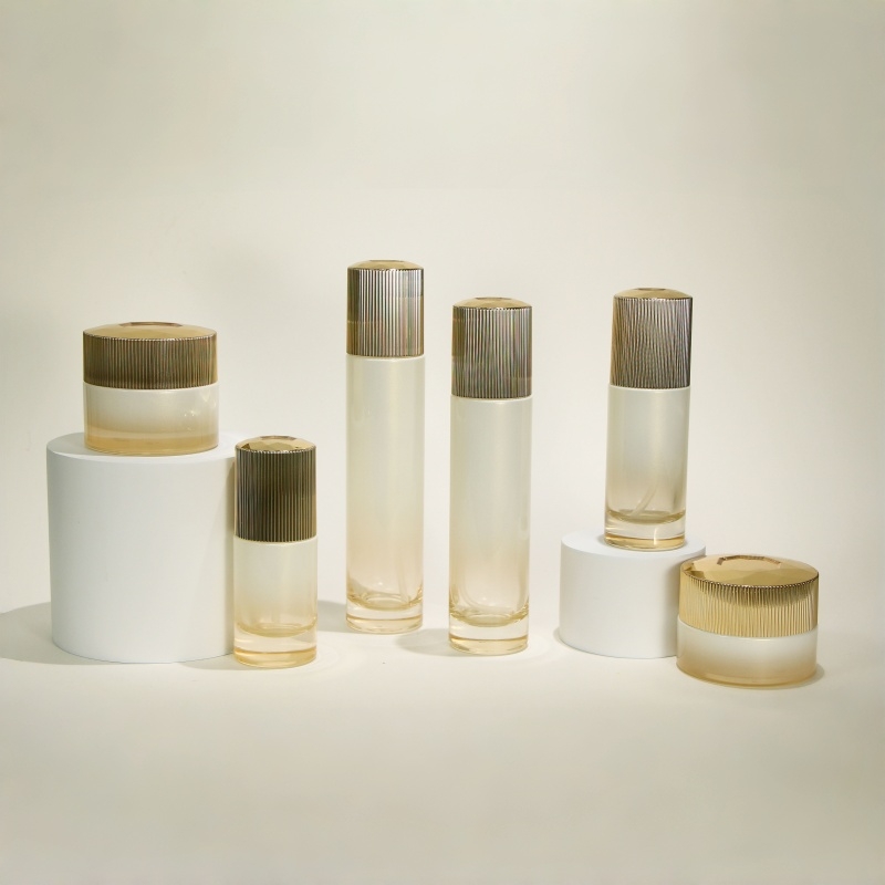 Luxury Stripe Line Glass Cosmetic Bottle Custom Thick Bottom Unique Glass Bottle