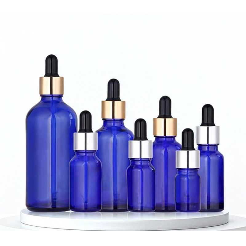 5ml, 10ml, 15ml, 20ml, 30ml, 50ml, 100ml Customizable round empty black glass bottles with black caps.