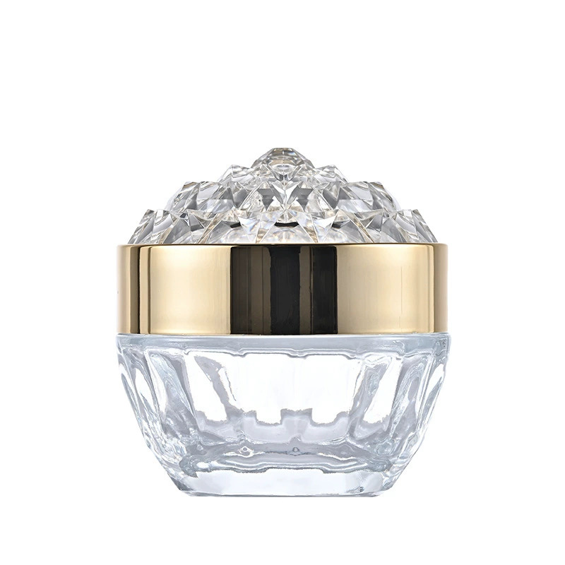 Screen Printing 50 ML Empty Glass Cream Container With Diamond Lid Luxury Jar Cosmetic