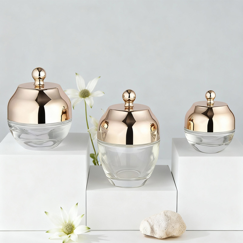 Luxurious 20g, 50g, 100g Facial Cream Jar for Eyes, Glass Jar with Gold Cap