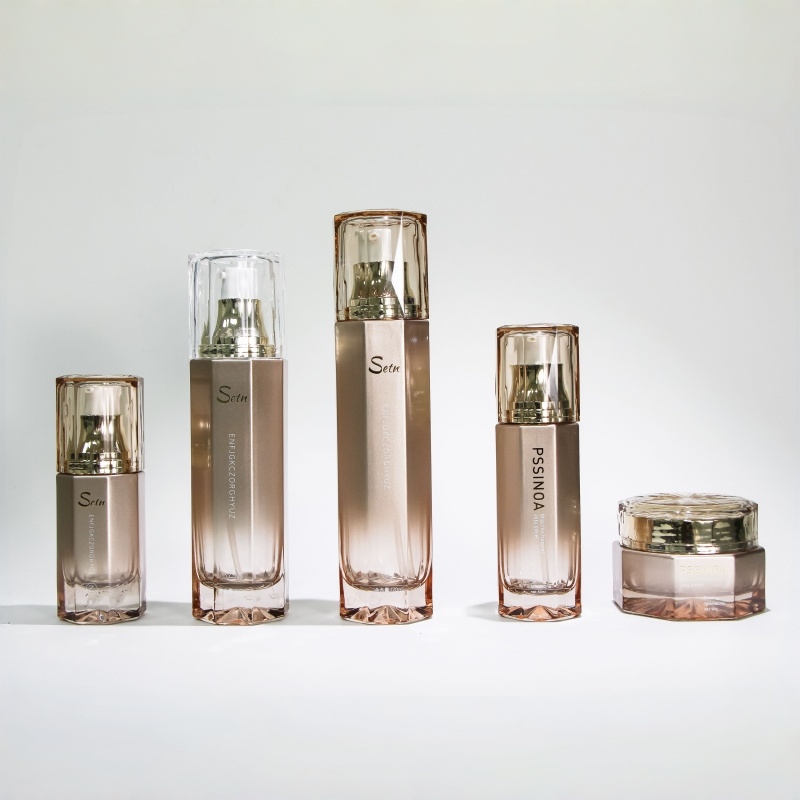 Hexagonal cosmetic pump bottle 30ml/50ml glass cosmetic cream jar