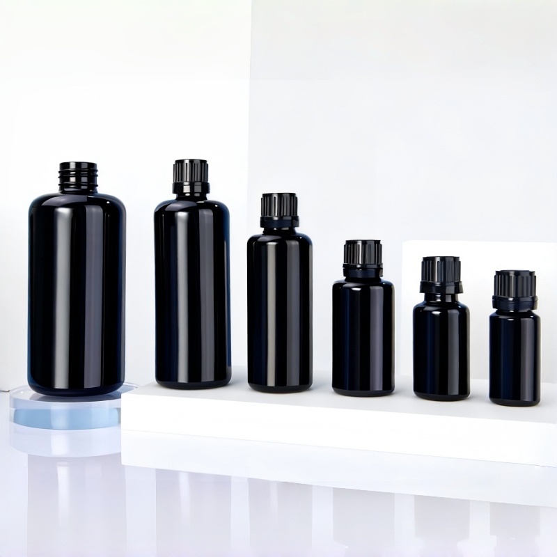 10ml 15ml 30ml Small Black Boston Round GlassBottle With Dropper Cap