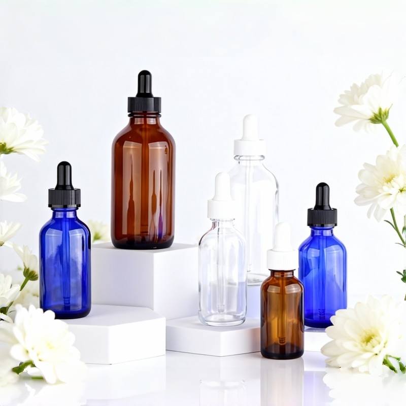 Newest 1oz 2oz 4oz  Cosmetic Glass Bottle Essential Oil Boston Round Bottle