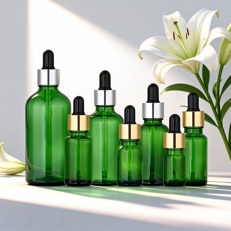 5ml, 10ml, 15ml, 20ml, 30ml, 50ml, 100ml Custom round empty black glass bottles with black caps.