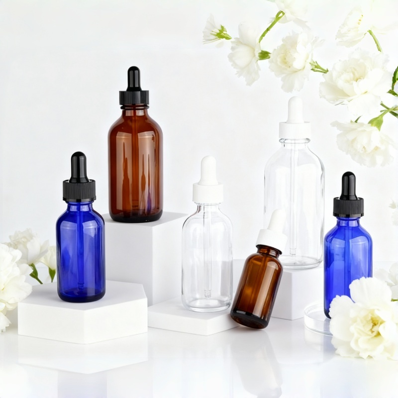 Newest 1oz 2oz 4oz  Cosmetic Glass Bottle Essential Oil Boston Round Bottle