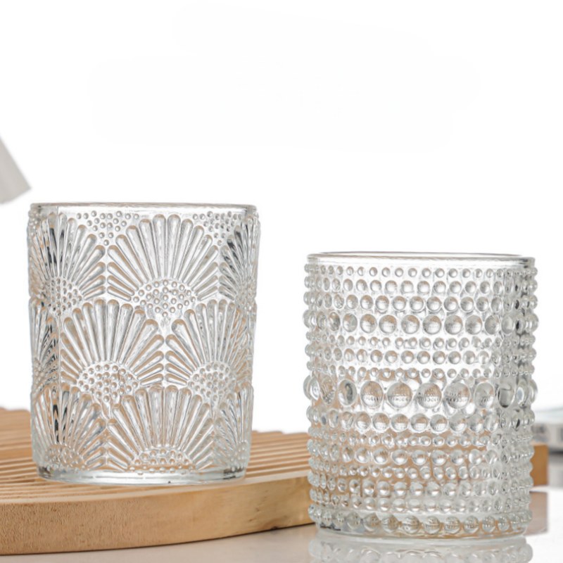 Embossed glass candle diffuser cup