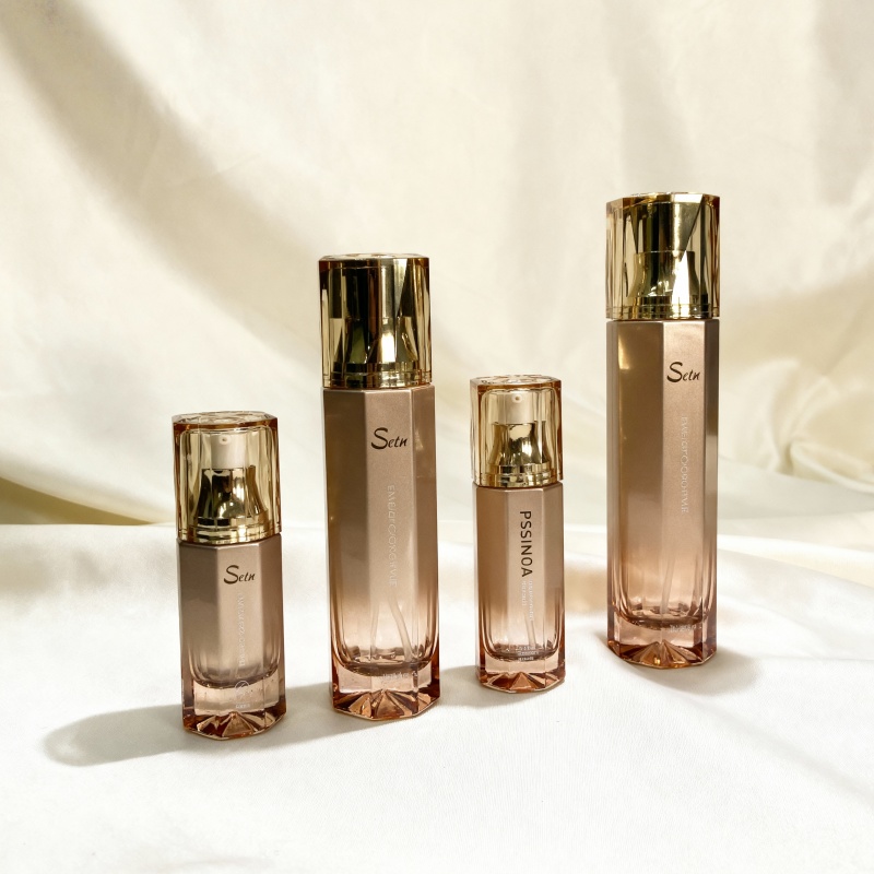 Hexagonal cosmetic pump bottle 30ml/50ml glass cosmetic cream jar