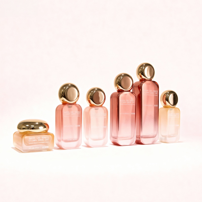 luxury gift set with 6 amber glass bottles Flat Square Glass Bottle Cosmetic Packaging