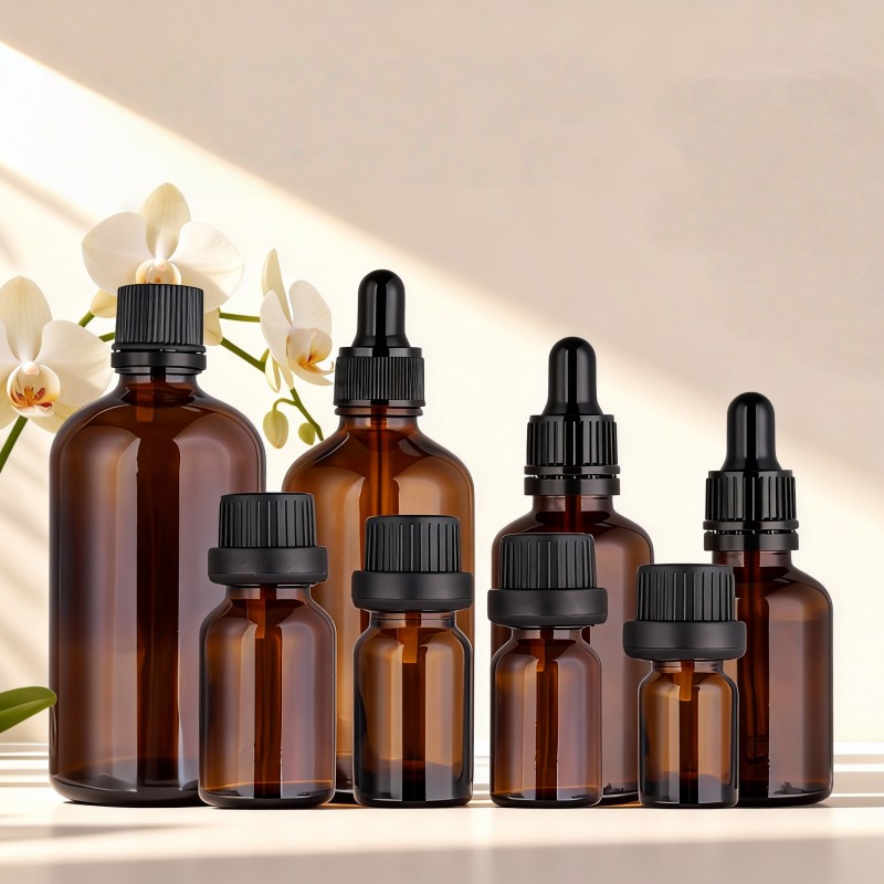 5ml, 10ml, 15ml, 20ml, 30ml, 50ml, 100ml, 150ml Amber Round Glass Dropper Bottles,Essential oil dispensing bottle