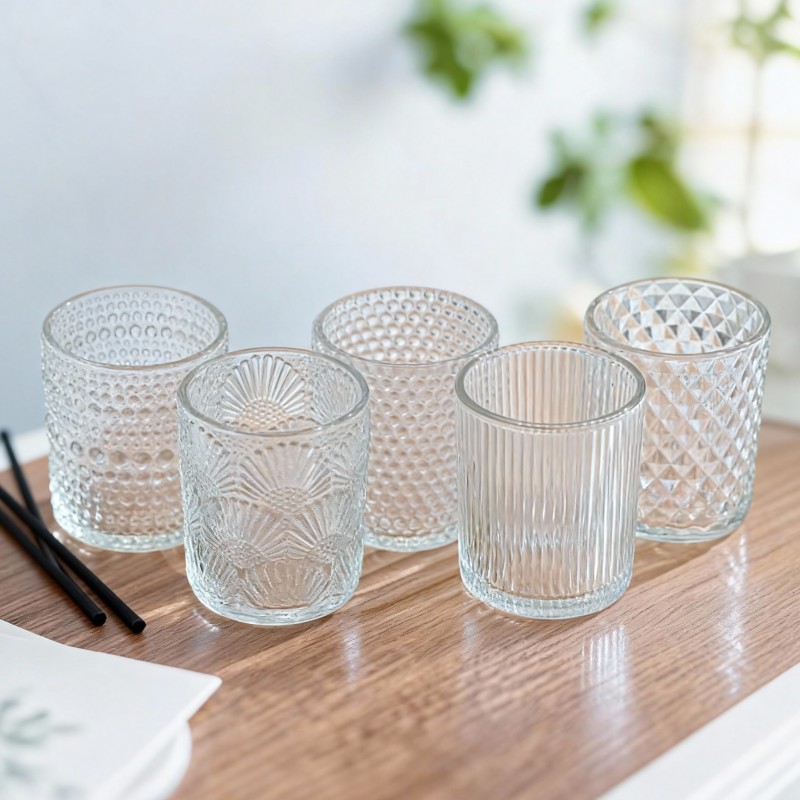 Embossed glass candle diffuser cup