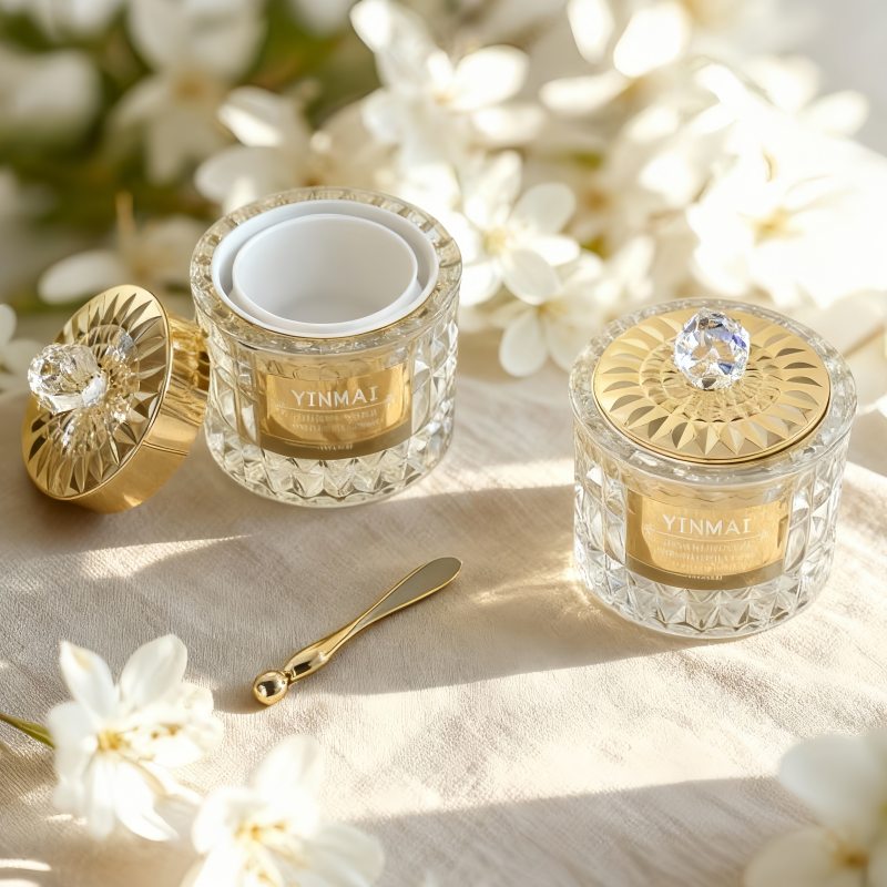 Luxurious crystal-textured glass face cream bottle packaging, 50-gram capacity, empty bottle