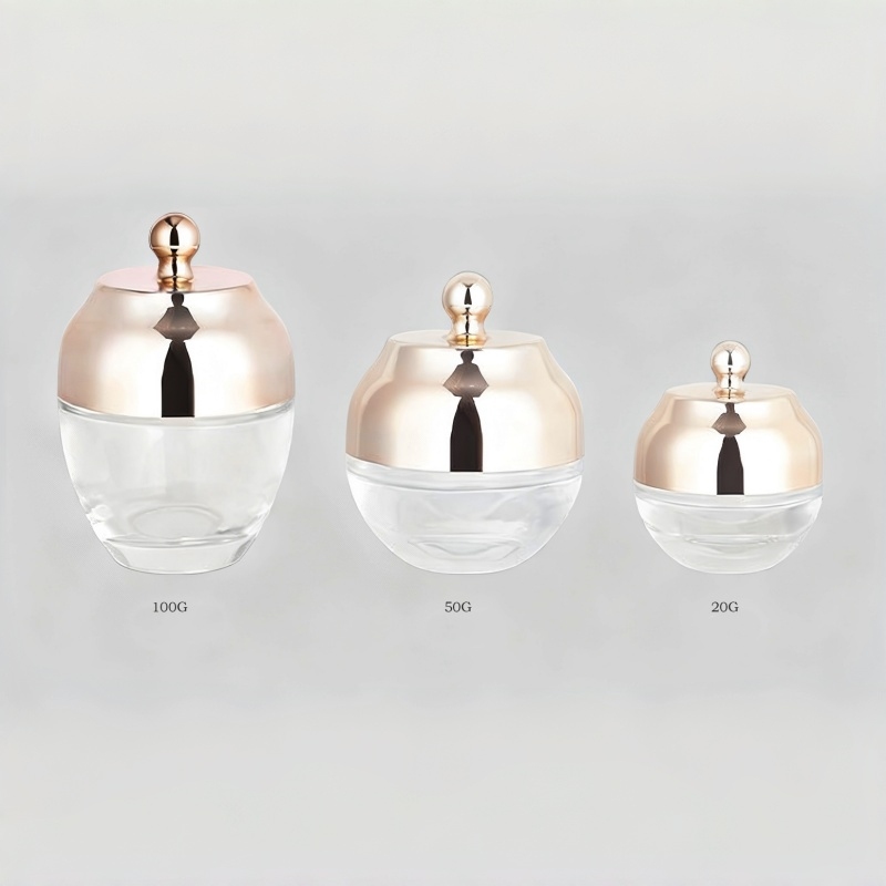 Luxurious 20g, 50g, 100g Facial Cream Jar for Eyes, Glass Jar with Gold Cap