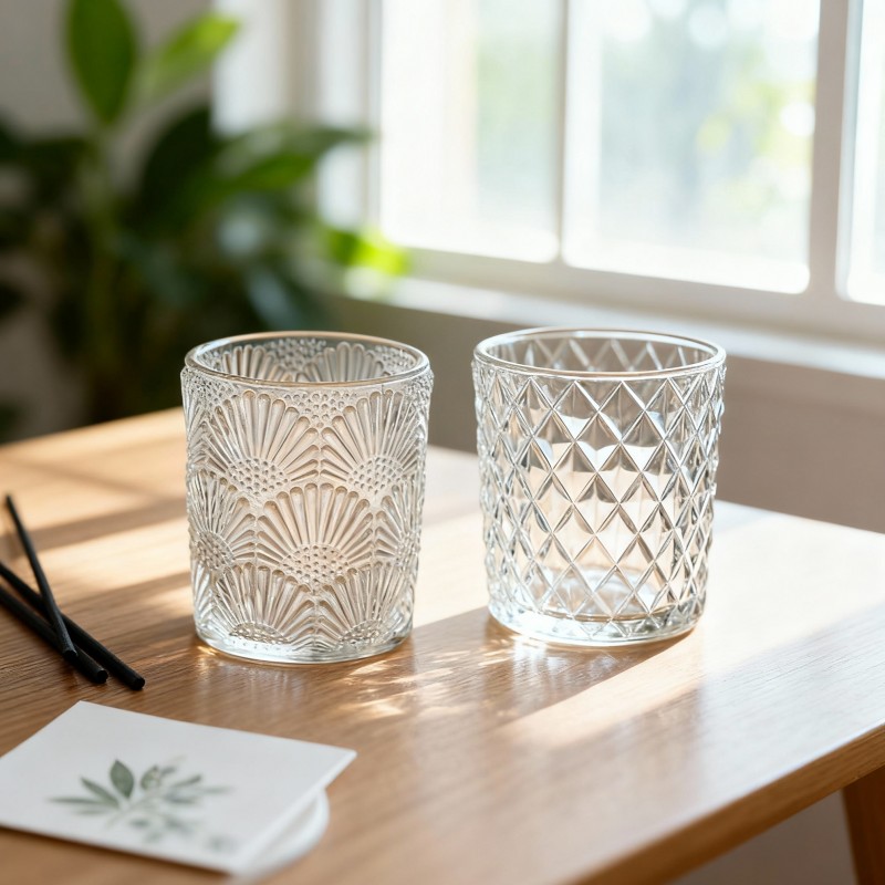 Embossed glass candle diffuser cup