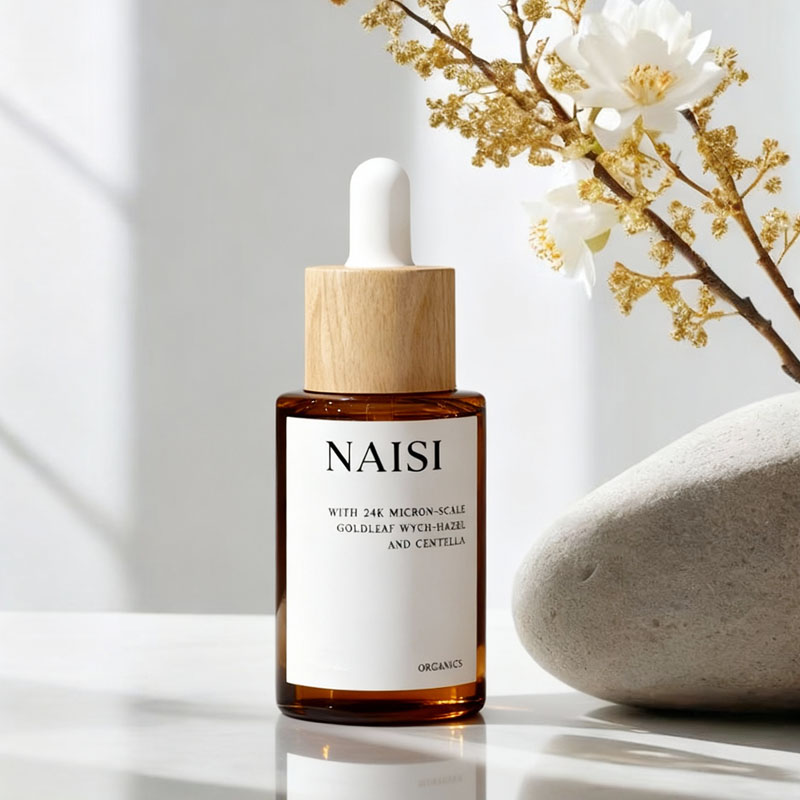 Bamboo and wood covered glass essential oil bottles in sizes of 10ml, 20ml, 30ml, 50ml - sample bottles for essential oil liquids